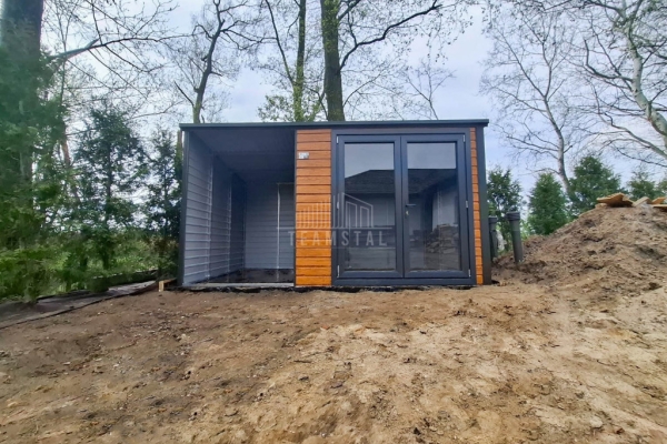 Ogłoszenie - Schowek - Domek Ogrodowy 2,5x2,5m - wiata 1,5m - drzwi PCV - Jasny Orzech - Drewnopodobny - dach Spad w tył TS1099. Zdjęcie 2