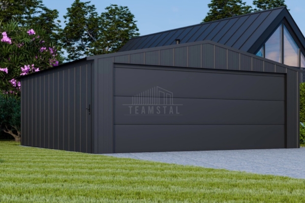 Ogłoszenie - Garaż blaszany 6x5m - brama segmentowa - drzwi - blacha na rąbek - dach dwuspadowy TS1089. Zdjęcie 6