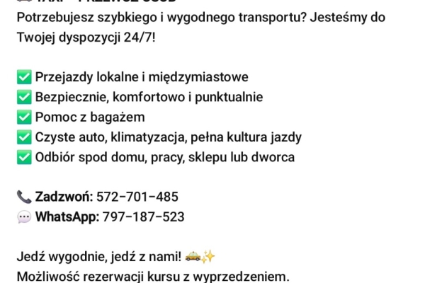 Ogłoszenie - Przewóz osób TAXI. Zdjęcie 2