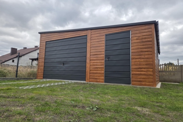 Ogłoszenie - Garaż Blaszany Premium 5.5x6m spad na prawo złoty dąb + ciemny grafit MAT. Zdjęcie 1