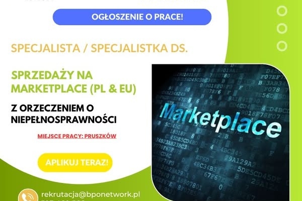 Ogłoszenie - Specjalista/ Specjalistka ds. sprzedaży na Marketplace (PL & EU) z orzeczeniem o niepełnosprawności - praca w Pruszkowie. Zdjęcie 1