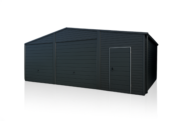 Ogłoszenie - Garaż blaszany dwustanowiskowy 8x6 Dach dwuspadowy, Bramy uchylne, Grafit. Zdjęcie 1