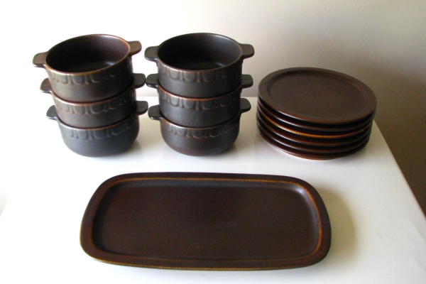 Ogłoszenie - Kamionkowe miseczki z uszkami talerzyki i patera – tacka, na 6 osób. Zdjęcie 4