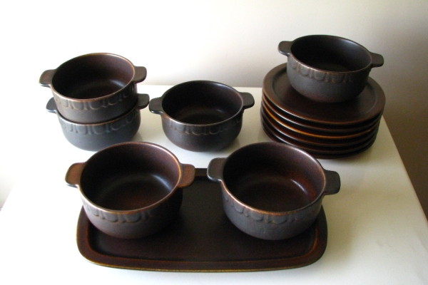 Ogłoszenie - Kamionkowe miseczki z uszkami talerzyki i patera – tacka, na 6 osób. Zdjęcie 5