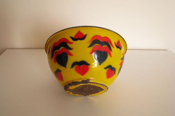 Ogłoszenie - Piękna, stara, metalowa, emaliowana na żółto miska we wzory. Zdjęcie 10