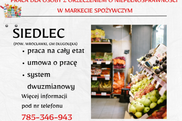 Ogłoszenie - Praca dla os. z orzecz., Dino Polska S.A., Siedlec. Zdjęcie 1