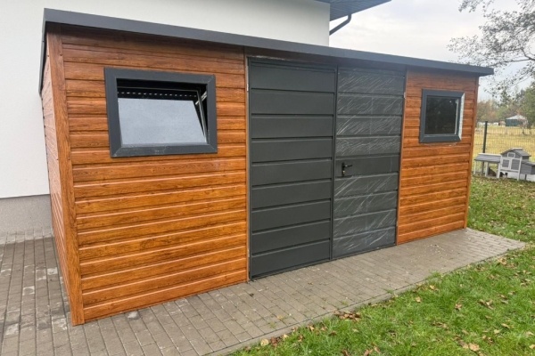 Ogłoszenie - Domek Schowek Ogrodowy 5×4 złoty dąb + ciemny grafit mat PREMIUM. Zdjęcie 1