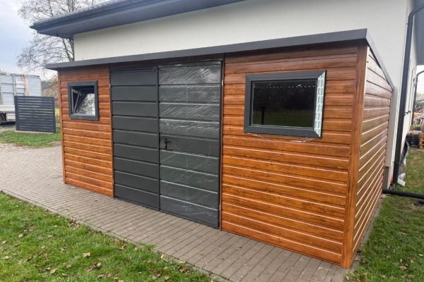 Ogłoszenie - Domek Schowek Ogrodowy 5×4 złoty dąb + ciemny grafit mat PREMIUM. Zdjęcie 4