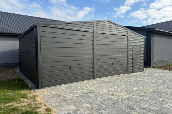 Ogłoszenie - Garaż blaszany dwustanowiskowy 8x6 Dach dwuspadowy, Bramy uchylne, Grafit. Zdjęcie 7