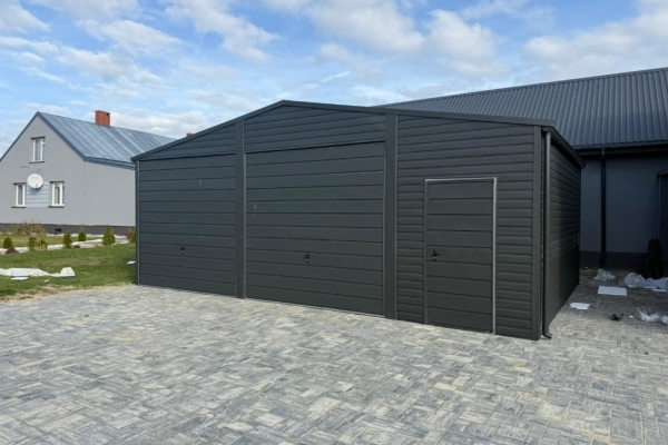 Ogłoszenie - Garaż blaszany dwustanowiskowy 8x6 Dach dwuspadowy, Bramy uchylne, Grafit. Zdjęcie 2