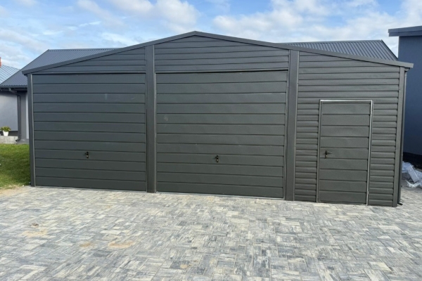 Ogłoszenie - Garaż blaszany dwustanowiskowy 8x6 Dach dwuspadowy, Bramy uchylne, Grafit. Zdjęcie 3