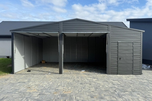 Ogłoszenie - Garaż blaszany dwustanowiskowy 8x6 Dach dwuspadowy, Bramy uchylne, Grafit. Zdjęcie 5