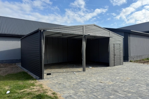 Ogłoszenie - Garaż blaszany dwustanowiskowy 8x6 Dach dwuspadowy, Bramy uchylne, Grafit. Zdjęcie 6