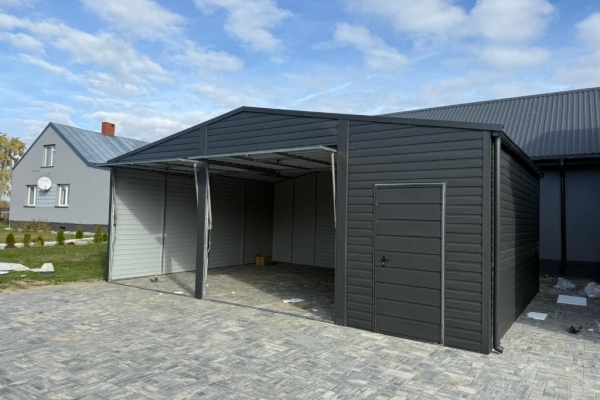 Ogłoszenie - Garaż blaszany dwustanowiskowy 8x6 Dach dwuspadowy, Bramy uchylne, Grafit. Zdjęcie 4