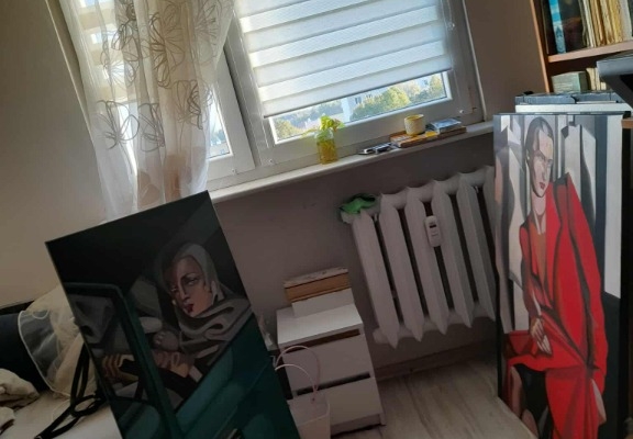 Ogłoszenie - Sprzedam obraz malowany ręcznie - Kobieta w zielonym bugatti - 100 na 50 cm. Zdjęcie 3