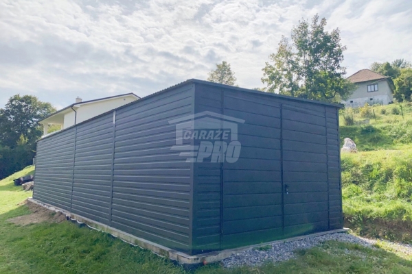 Ogłoszenie - Garaż blaszany 3x9m - brama dwuskrzydłowa - antracyt - dach spad w bok GP649. Zdjęcie 2