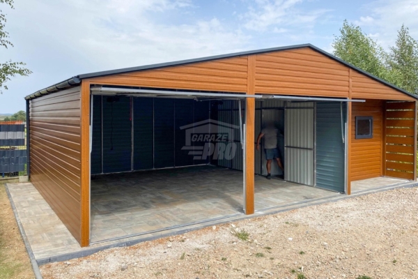 Ogłoszenie - Garaż blaszany 5x9m - wnęka - 2x brama - drzwi - okno - jasny orzech - drewnopodobny - rynny - dach dwuspadowy  GP650. Zdjęcie 2