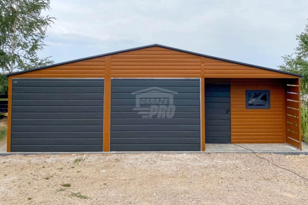 Ogłoszenie - Garaż blaszany 5x9m - wnęka - 2x brama - drzwi - okno - jasny orzech - drewnopodobny - rynny - dach dwuspadowy  GP650. Zdjęcie 3