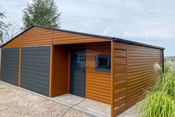 Ogłoszenie - Garaż blaszany 5x9m - wnęka - 2x brama - drzwi - okno - jasny orzech - drewnopodobny - rynny - dach dwuspadowy  GP650. Zdjęcie 4