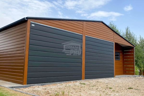 Ogłoszenie - Garaż blaszany 5x9m - wnęka - 2x brama - drzwi - okno - jasny orzech - drewnopodobny - rynny - dach dwuspadowy  GP650. Zdjęcie 5