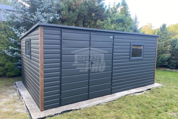 Ogłoszenie - Schowek - domek ogrodowy 5x3m - brama dwuskrzydłowa - 2x okno - antracyt - dach spad w tył  GP651. Zdjęcie 2