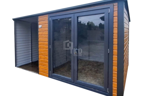 Ogłoszenie - Schowek - Domek Ogrodowy 2,5x2,5m - wiata 1,5m - drzwi PCV - Jasny Orzech - Drewnopodobny - dach Spad w tył TKD387. Zdjęcie 1