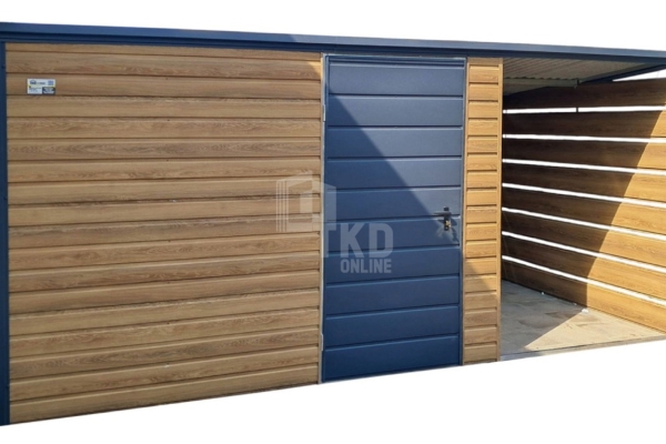 Ogłoszenie - Schowek - domek ogrodowy 3x2m + wiata 1,5m - drzwi - Winchester - drewnopodobny - dach spad w tył TKD370. Zdjęcie 1