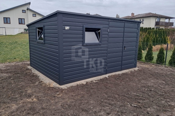 Ogłoszenie - Schowek - domek ogrodowy 4x2m - brama dwuskrzydłowa - 2x okno - antracyt - dach spad w tył TKD391. Zdjęcie 5