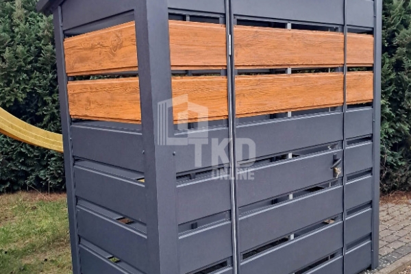 Ogłoszenie - Wiata śmietnikowa 1,6x0,8m Antracyt + jasny orzech Schowek ogrodowy TKD395. Zdjęcie 3