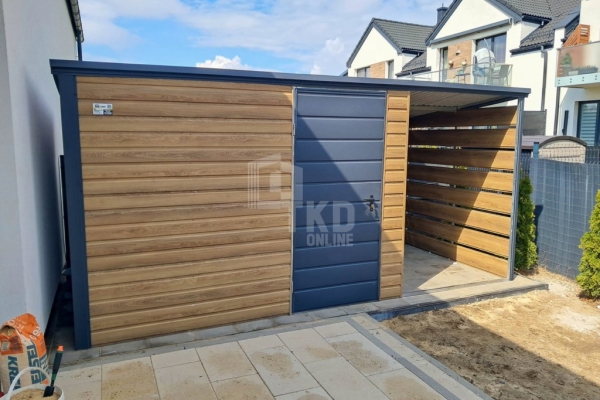 Ogłoszenie - Schowek - domek ogrodowy 3x2m + wiata 1,5m - drzwi - Winchester - drewnopodobny - dach spad w tył TKD370. Zdjęcie 3