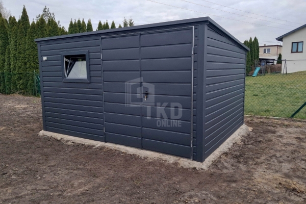 Ogłoszenie - Schowek - domek ogrodowy 4x2m - brama dwuskrzydłowa - 2x okno - antracyt - dach spad w tył TKD391. Zdjęcie 3