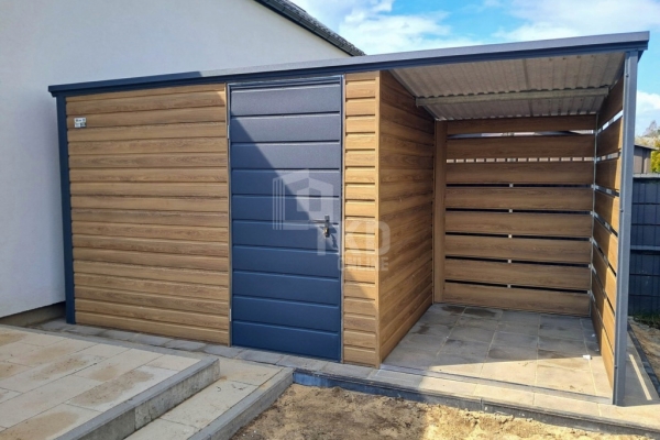 Ogłoszenie - Schowek - domek ogrodowy 3x2m + wiata 1,5m - drzwi - Winchester - drewnopodobny - dach spad w tył TKD370. Zdjęcie 2