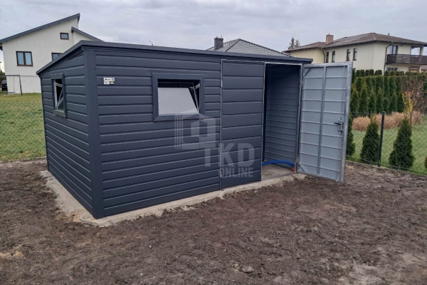 Ogłoszenie - Schowek - domek ogrodowy 4x2m - brama dwuskrzydłowa - 2x okno - antracyt - dach spad w tył TKD391. Zdjęcie 2