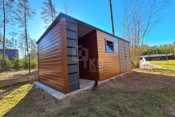 Ogłoszenie - Schowek - domek ogrodowy 4,5x2m + wiata 2m - brama - okno - jasny orzech - drewnopodobny - dach spad w tył TKD371. Zdjęcie 3