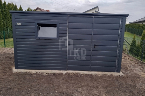 Ogłoszenie - Schowek - domek ogrodowy 4x2m - brama dwuskrzydłowa - 2x okno - antracyt - dach spad w tył TKD391. Zdjęcie 4