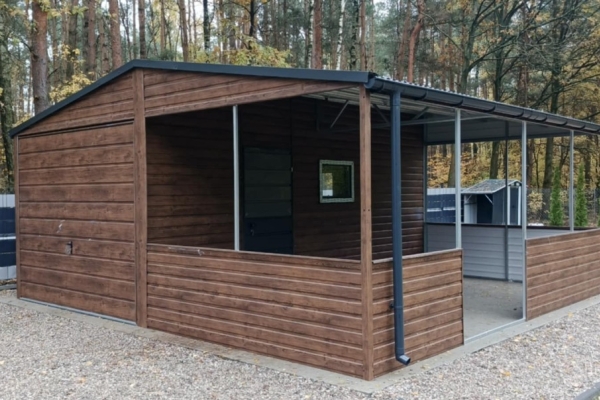 Ogłoszenie - Garaż Blaszany Blaszak z wiatą oblachowaną 6×5 Ciemny Orzech, Drzwi, Okno. Zdjęcie 2