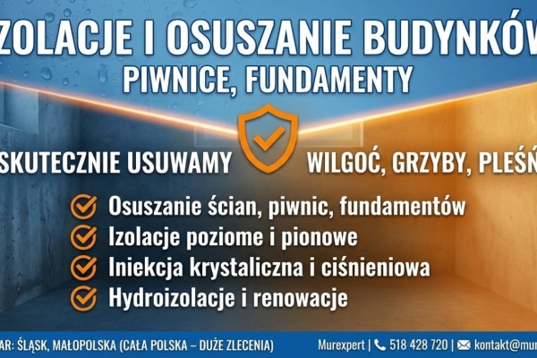 Ogłoszenie - Izolacje i osuszanie budynków - piwnice, fundamenty | Śląsk, Małopolska. Zdjęcie 5
