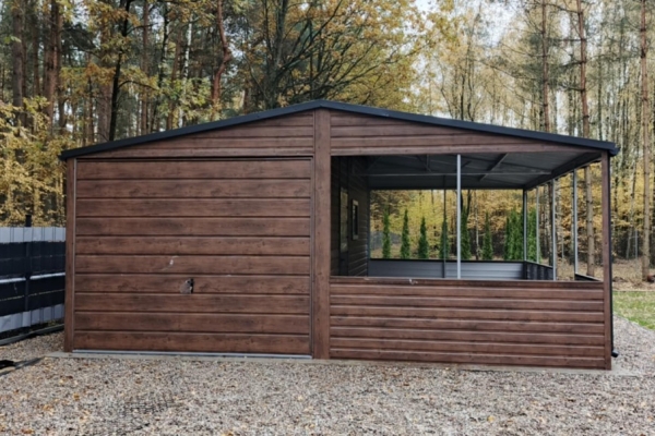 Ogłoszenie - Garaż Blaszany Blaszak z wiatą oblachowaną 6×5 Ciemny Orzech, Drzwi, Okno. Zdjęcie 3