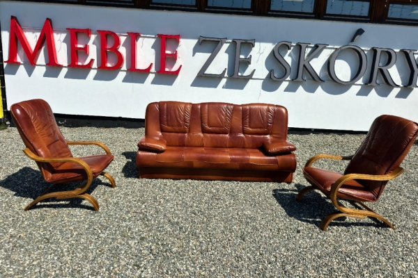 Ogłoszenie - PROMOCJA - komplet FINKA wersalka + 2 fotele, skóra naturalna. Zdjęcie 1