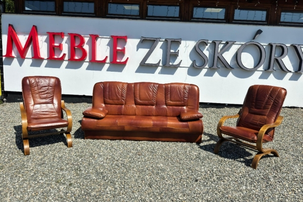 Ogłoszenie - PROMOCJA - komplet FINKA wersalka + 2 fotele, skóra naturalna. Zdjęcie 6