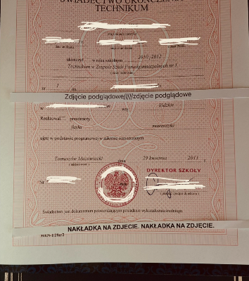 Ogłoszenie - Autentyczne Świadectwo Szkoły Średniej Liceum. Zdjęcie 1
