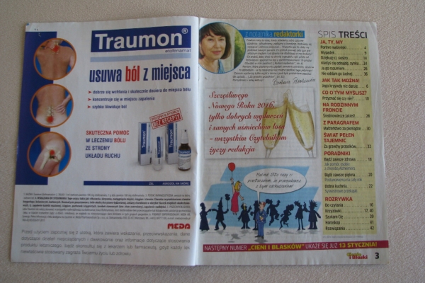 Ogłoszenie - Cienie i blaski - nr 11 listopad 2015 r. i nr 1 styczeń 2016 r.. Zdjęcie 3