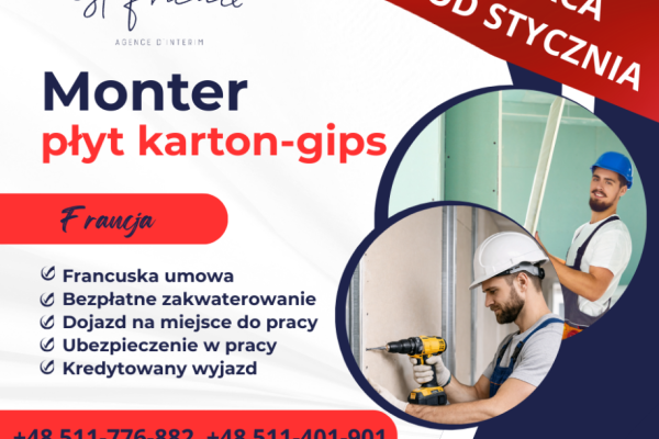 Ogłoszenie - Montaż płyt GK - Francja! Praca od stycznia!. Zdjęcie 1