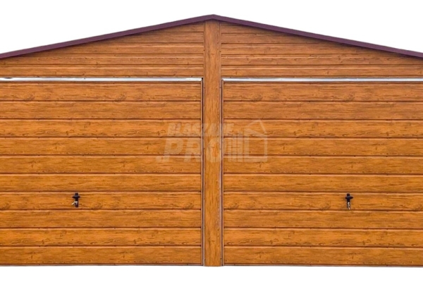 Ogłoszenie - Garaż blaszany 6x6 - 2x brama - 2x okno - drzwi - jasny orzech - drewnopodobny - Dach dwuspadowy - rynny GP633. Zdjęcie 1
