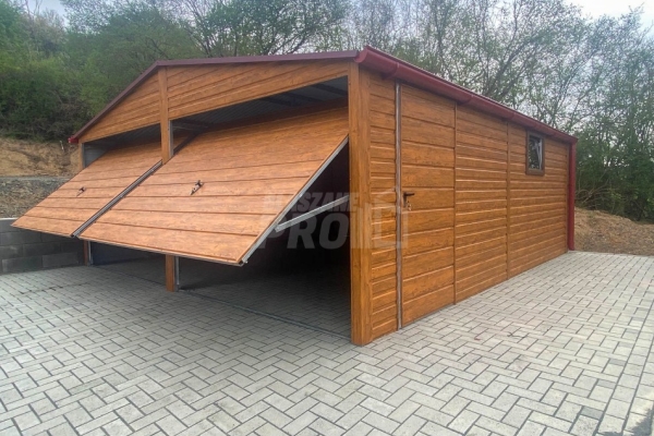 Ogłoszenie - Garaż blaszany 6x6 - 2x brama - 2x okno - drzwi - jasny orzech - drewnopodobny - Dach dwuspadowy - rynny GP633. Zdjęcie 2