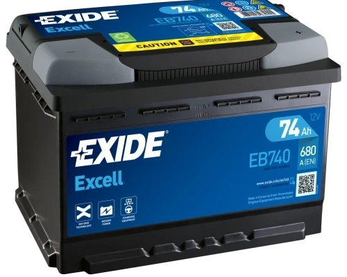 Ogłoszenie - Akumulator 74ah 680a Exide Excell Eb740 en Prawy Plus. Zdjęcie 1