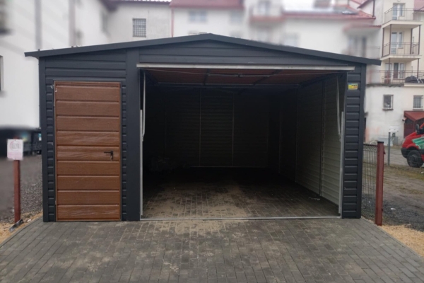 Ogłoszenie - Garaż Blaszany dwuspadowy 4x6m w kolorze Ciemny Grafit MAT + Złoty DĄB wykonany z profili ocynkowanych. Zdjęcie 4