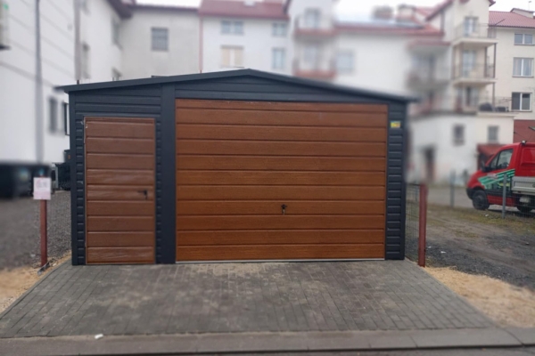 Ogłoszenie - Garaż Blaszany dwuspadowy 4x6m w kolorze Ciemny Grafit MAT + Złoty DĄB wykonany z profili ocynkowanych. Zdjęcie 3