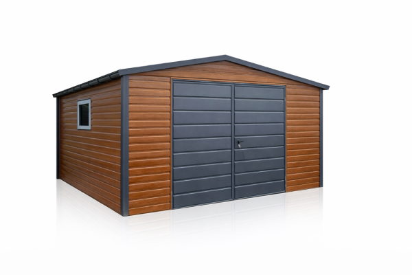 Ogłoszenie - Garaż Blaszany dwuspadowy 4x5 Złoty Dąb + Ciemny Grafit Brama dwuskrzydłowa. Zdjęcie 1