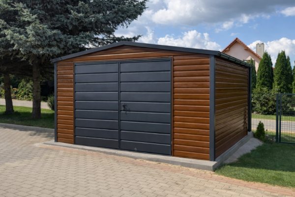 Ogłoszenie - Garaż Blaszany dwuspadowy 4x5 Złoty Dąb + Ciemny Grafit Brama dwuskrzydłowa. Zdjęcie 3